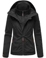 MARIKOO leicht gefütterte Damen Übergangsjacke kurze Sommerjacke mit kuscheligem Fleece-Innenfutter und großer Kapuze Erdbeere Black2 Gr. XS