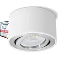 CELI-1W LED Aufbauspot weiß rund - flach nur 50 mm - Aufbaustrahler schwenkbar mit fourSTEP LED 4W warmweiß Dimmen ohne Dimmer - Weiß