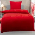 DreamHome Winter Wende Plüsch Bettwäsche 135x200 Nicky-Teddy Cashmere Touch Coral Fleece Bettdezug + Kissenbezug 80x80, Farbe:ROT