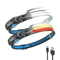 Smiling Shark Stirnlampe, 230°Wide Angle 3*Farben LED-Streifen 2 Stück Headlight Wiederaufladbar mit Wasserdichte Kopflampe Camping Joggen Angeln, Stirnlampe-LED-Headlight-Camping-Kopflampe