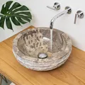 40 cm Stein-Waschbecken aus Marmor rund grau Handwaschbecken  wohnfreuden