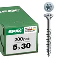 SPAX Universalschraube, 5,0 x 30 mm, 200 Stück, T-STAR plus, Senkkopf, Teilgewinde, 4CUT, WIROX A3J, 0191010500303, Blank Verzinkt