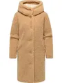 Ragwear Damen Teddymantel langer Wintermantel Plüschmantel mit Knopfleiste und Kapuze Joonie YOUMODO Camel Gr. L
