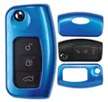 mt-key Schlüsseltasche Autoschlüssel Hardcover Schutzhülle Metallic Blue, Ford Focus C-Max Fiesta Kuga S-Max Mondeo Klappschlüssel