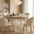 Runder Ausziehbarer Tisch für Esszimmer, PERO, Loft-Stil, Skandinavische, Durchmesser: 90 / 140 cm, Farbe: Eiche Craft Golden / Weiss - Weiß