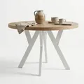 Dekori_Interiors Esstisch, Braun, Weiß, Holz, Eiche, Holz Optik, Rund,Rund, 90x77x140 cm, Esszimmer, Tische, Esstische