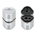 FABER-CASTELL 205043 - Spitzer Grip 2001 3in1, 2 Stück, Anspitzer mit Behälter für Blei- und Buntstifte