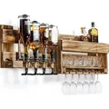 Yorbay Weinregal Palette beflammt Holz, Wandbar mit 4 Getränkespender Wand Flaschenhalter Flaschenhalter, Vintage, Geschenk - Braun