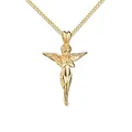 JEVELION Kreuzkette Schutzengel Kreuz Anhänger 925 Silber vergoldet für Damen und Herren mit Schutz-Engel-Ornament. Mit Kette 925 Silber vergoldet - Kettenlänge 45 cm.