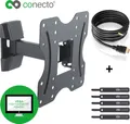 conecto CC50269 Wandhalterung für TV Geräte mit 58-107 cm (23-42 Zoll), neigbar: -10° bis 3°, schwenkbar: -90° bis 90°, Wandabstand: 56-205mm, Traglast: max. 25,0kg, VESA 200x200, schwarz, inkl. GRATIS HDMI-Kabel und Klett-Kabelbinder