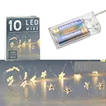 Cepewa Mikro Draht Lichterkette Stern warmweiß silber Batterie Deko Beleuchtung Weihnachten (1 x 10 LED Stern Mikro-Draht Lichterkette)