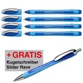 Schneider Kugelschreiber Slider Memo hellblau/dunkelblau, Schreibfarbe: blau, 4 St. + GRATIS Schneider Kugelschreiber Slider Rave XB blau