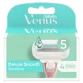 Gillette Venus Deluxe Smooth Sensitive Ersatzklingen für Damenrasiermaschine, 4 Stück, Maschinensets mit 5 Klingen und Skinelixir Feuchtigkeitsband