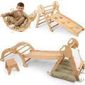 5-in-1 Klettergerüst Indoor aus Holz mit Rutsche – Kletterdreieck Montessori für Kinder ab 1 Jahr, Indoor Spielplatz Baby Kletterset & Kunstset