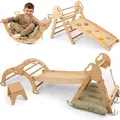 5-in-1 Klettergerüst Aus Holz Mit Rutsche – Montessori Kletterdreieck Für Kinder Ab 1 Jahr, Indoor-spielplatz & Aktivitäts-set Für Kleinkinder