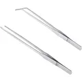 MMOBIEL Edelstahl-Pinzette/extra lange Pinzette 27cm / 10,6 Zoll, 2 Stück, mit präzisionsgezahnter Spitze, gerade/gebogen, für Aquascaping, Gartenarbeiten, Kochen, Industriearbeit, Laboreinsatz