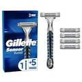Gillette Sensor Excel Rasierer Herren — Inkl. 1 Nassrasierer Rasierer und 3 Rasierklingen mit Doppelklinge, Geschenk Männer — Schwarz/Grau