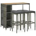 vidaXL Gartenbar Set 5-TLG. mit Kissen Theke Bar Tresen Gartentheke Bartisch Stehtisch Barstuhl Barhocker Gartenmöbel Poly Rattan Grau