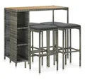 vidaXL Gartenlounge-Set 5-tlg. Gartenbar-Set mit Kissen Poly Rattan Grau, (1-tlg)