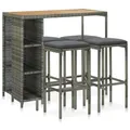 vidaXL 5-teiliges Gartenbar-Set mit Kissen, PE-Rattan, Grau
