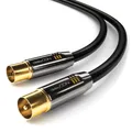 deleyCON HDTV TV Antennenkabel 1m Schwarz - TV-Stecker zu TV-Buchse - METALL