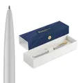 Waterman Impression Kugelschreiber | Mittlere Spitze mit blauer Tintenmine | Weißer Lack mit goldbeschichtetem Zierrat | Geschenkbox