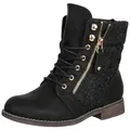 Elara Damen Schnürboots mit Spitzeinsatz im eleganten Vintage Stil Schnürstiefelette schwarz 39 EU