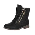 Elara Damen Stiefeletten Worker-Boots-Style Spitze Chunkyrayan B9812-KB-Schwarz-39
