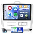 [2G+64G] Android 13 Autoradio mit Bluetooth für Ford Focus Exi MT 2 3 Mk2/Mk3 2004-2011 mit Carplay Android Auto 9“ Touchscreen Radio mit GPS WiFi FM/RDS EQ Mirror Link+Rückfahrkamera&Mic