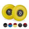 Relaxdays 2x Sackkarrenrad, pannensichere Vollgummireifen, 3.00-4" Stahlfelge, 20mm Achse, 100kg, 260 x 85 mm, gelb-grau