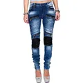 Cipo & Baxx Bikerjeans Damen skinny fit Hose Stonewashed BA-WD346 Besonderer Kniebereich blau 27