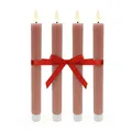 Relaxdays LED Stabkerzen, 4er Set, HxD: 25 x 2 cm, flackernde Flamme, Echtwachs, Rillen, flammenlose Kerzen, Altrosa
