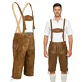 Spirit of Bavaria Lederhose Herren I 100% Echtleder I Trachtenhose mit Trägern I Ideal für Dein Oktoberfest Outfit I Traditionelle Trachtenlederhose für Herren I Lederhosen I Braun I Gr. 52 I BR3