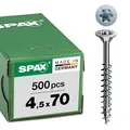 SPAX Universalschraube, 4,5 x 70 mm, 500 Stück, T-STAR plus T20, Senkkopf, Teilgewinde, 4CUT, WIROX A9J, blank verzinkt, 0191010450705