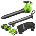Greenworks 40V Akku Laubsauger/Laubbläser mit bürstenlosem Motor, 370 km/h, 14.17m³/min, 45L Fangsack mit 2X 2Ah Akku & Ladegerät, 3 Jahre Produkt-Garantie, Grün, Schwarz, Grau