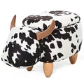 HOMCOM Tierhocker, Dekohocker mit Stauraum, Polsterhocker, Sitzhocker, Sitzbank mit Tier-Design, für Wohnzimmer, Schweinchen Fußbank, Schwarz+Weiß, 62 x 35 x 36 cm
