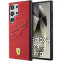 Ferrari Handyhülle Case Galaxy S24 Ultra Kunstleder rot Logo Metall 6,8 Zoll, Kantenschutz