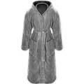 Gräfenstayn Unisex-Bademantel Bademantel Kapuze Flanell Fleece, L Grau, warm & kuschelig, Waden bis Knöchellang, Fronttaschen, Gürtel, S-XXXL grau L | 134 cm