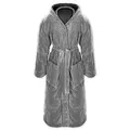 Gräfenstayn® Damen & Herren Kuschelfleece Bademantel mit Kapuze Größe S-XXXL mit Öko-Tex Standard 100 Flanell Fleece (L, Grau)