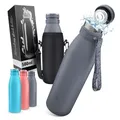 Vezato Trinkflasche Edelstahl - BPA-freie Isolierflasche 500 ml - Auslaufsichere Wasserflasche mit doppelter Isolierung - Thermosflasche spülmaschinenfest - Für Kohlensäure geeignet - Nachhaltig