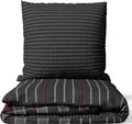 Renforce Bettwäsche Set 200x200 cm 100% Baumwolle Anthrazit Bordeaux Gestreift Kariert mit Reißverschluss