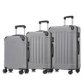 YONSLY Premium Reisekoffer TSA-Schloss,YKK-Reißverschluss Hartschalen-Koffer Trolley Kabinenkoffer Rollkoffer Suitcase Handgepäck 4 Rollen (Hellgrau, M-L-XL-Set)