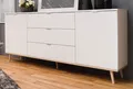 Sideboard Göteborg in weiß matt mit Sonoma Eiche massiv Kommode B/H 180 x 87 cm Anrichte mit 3 Schubkästen