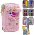 GOLDKIDS Federmäppchen 3 Fächer - Mäppchen für Mädchen - Federmappe, (3-Fach Federtasche Gefüllte Schüleretui, 1-tlg., Schulmäppchen und Hausaufgabenheft), - Fluffy Unicorn