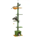 PawHut Kratzbaum Deckenhoch, Katzenbaum, 230-275 cm Katzenkratzbaum mit Katzenhöhle, Kratzstämmen, Spielball, Katzenmöbel mit Kippschutz, Grün