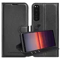 Cadorabo Hülle kompatibel mit Sony Xperia 5 II in Phantom SCHWARZ - Schutzhülle mit Magnetverschluss, Standfunktion und Kartenfach