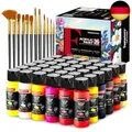Acrylfarben Set 60ml x 36 Farben mit 12 Pinseln, Premium Ungiftig Acrylfarbe,