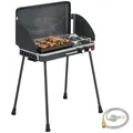 Outsunny Tragbarer Gasgrill 2 Brenner 7 kW 2-in-1 Tischgrill mit Braten klappbar Beine Grillrost Windschutz Deckel Verschluss Antihaftbeschichtung, Campinggrill Outdoor Tischgasgrill für BBQ Camping