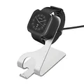 kwmobile USB Ladegerät kompatibel mit Fitbit Versa 2 / Versa 2 SE - USB Kabel Charger Stand - Smart Watch Ladestation - Ladekabel mit Standfunktion in Schwarz Silber