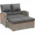greemotion Gartensofa mit Liegefunktion Bahia Tobago - Sonnenliege mit 5-fach verstellbarer Rückenlehne - Gartenlounge mit zwei klappbaren Seitentabletts - Loungesofa inkl. Hocker 117x93x74 cm